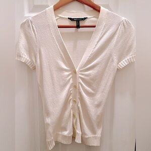 Y2K BCBGMaxAzria Short Sleeve Ruched V-Neck Coquette Cardigan (EUC)